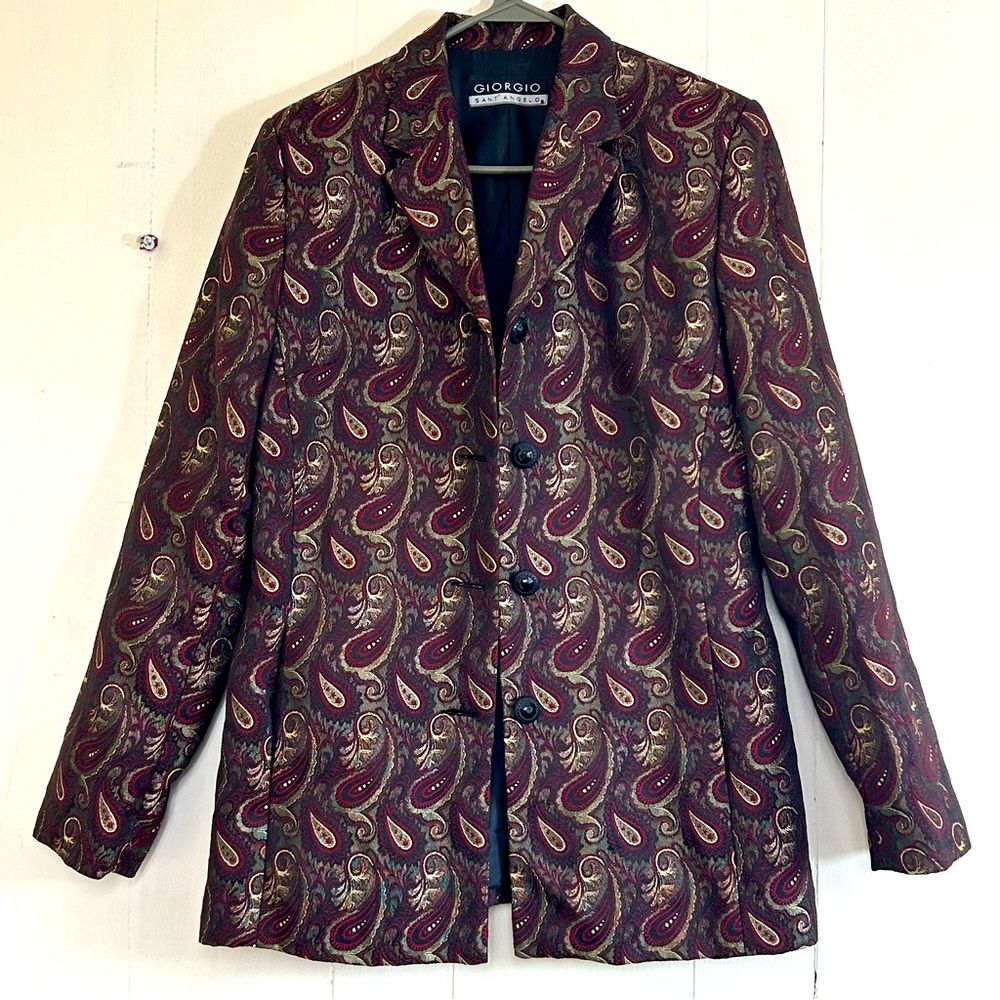 Giorgio Sant’Angelo Black Gold Paisley Metallic Button Closure Blazer Size 10.